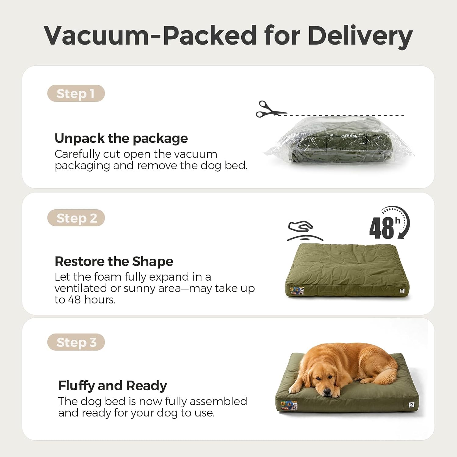 Sytopia 42-Inch Waterproof Outdoor Dog Bed for Large Dogs, Heavy Duty Orthopedic Egg Crate Foam Pet Bed with Durable Fabric and Removable Washable Cover for Patio, Camping and Travel, Green