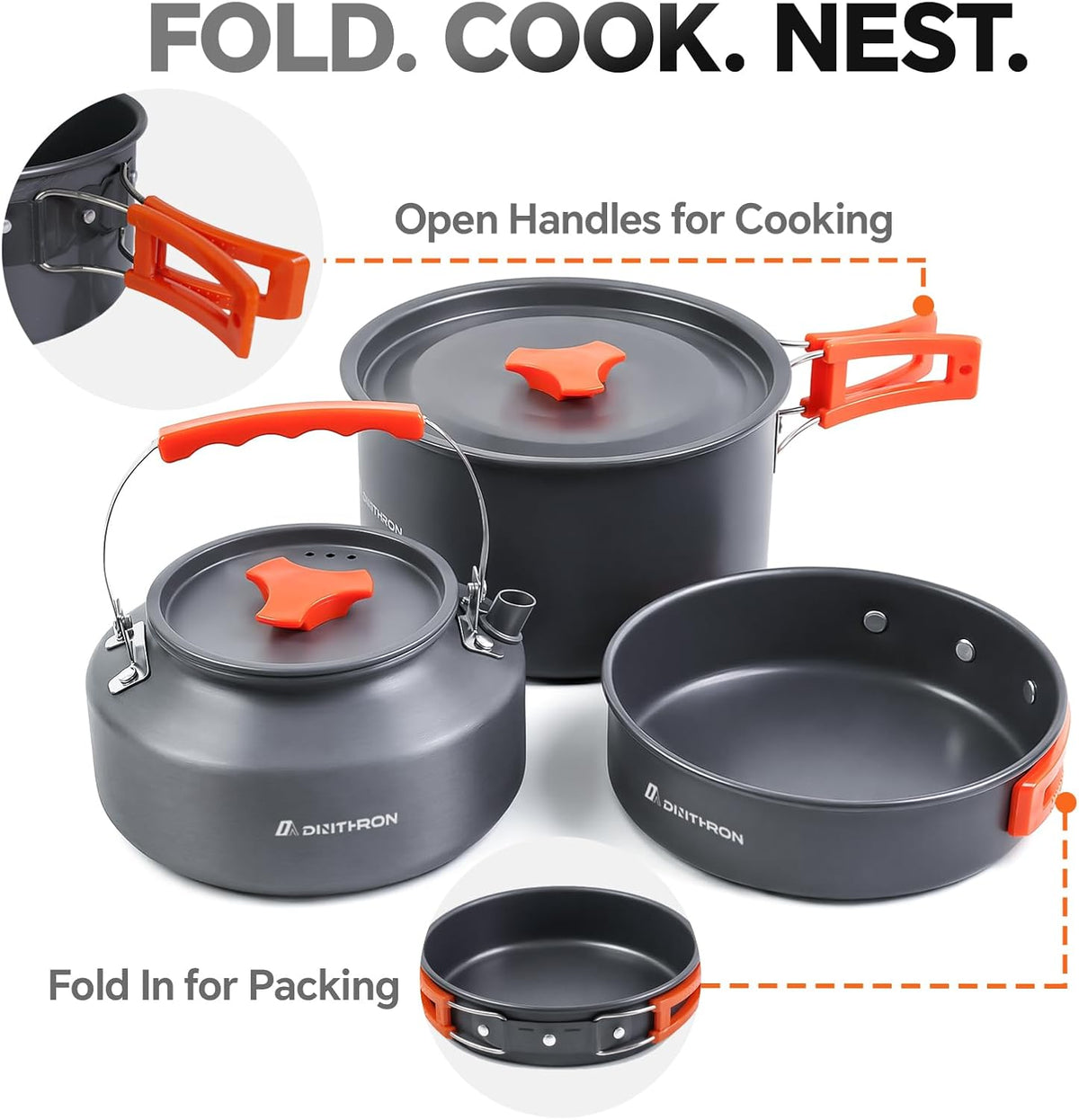 10-Piece Camping Cookware Set with 2L Pot, 1.1L Kettle and Pan