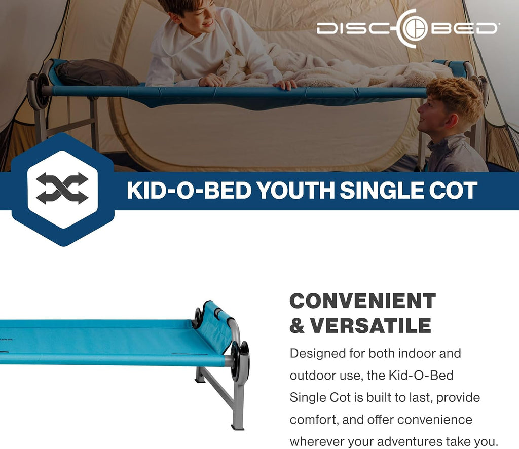 Disc-O-Bed Kid-O-Bunk Youth Modular Single Camping Cot, Ages 7 to 12, Teal