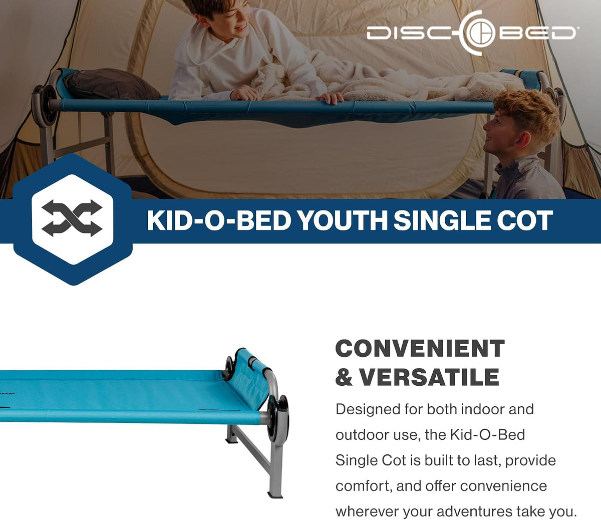 Disc-O-Bed Kid-O-Bunk Youth Modular Single Camping Cot, Ages 7 to 12, Teal