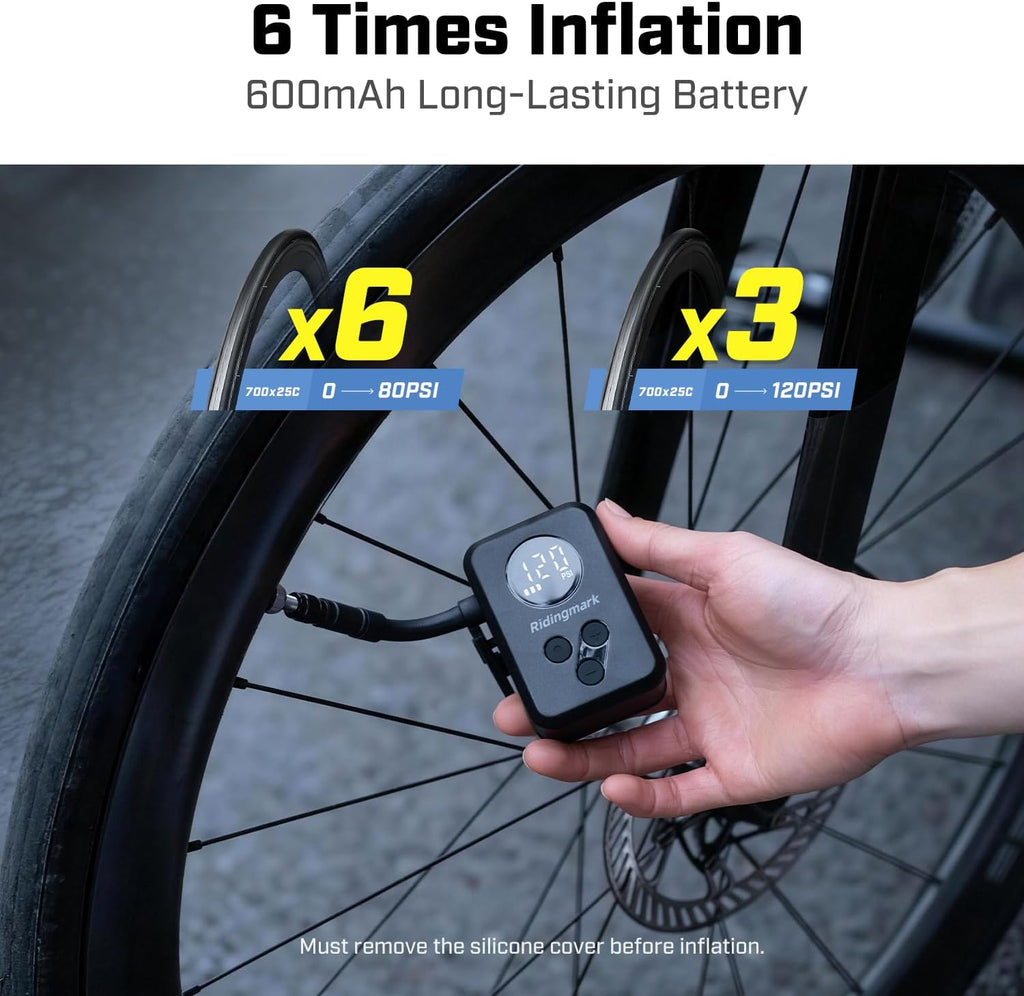 Waterproof Electric Bike Pump, Mini Bicycle Pump with Gauge