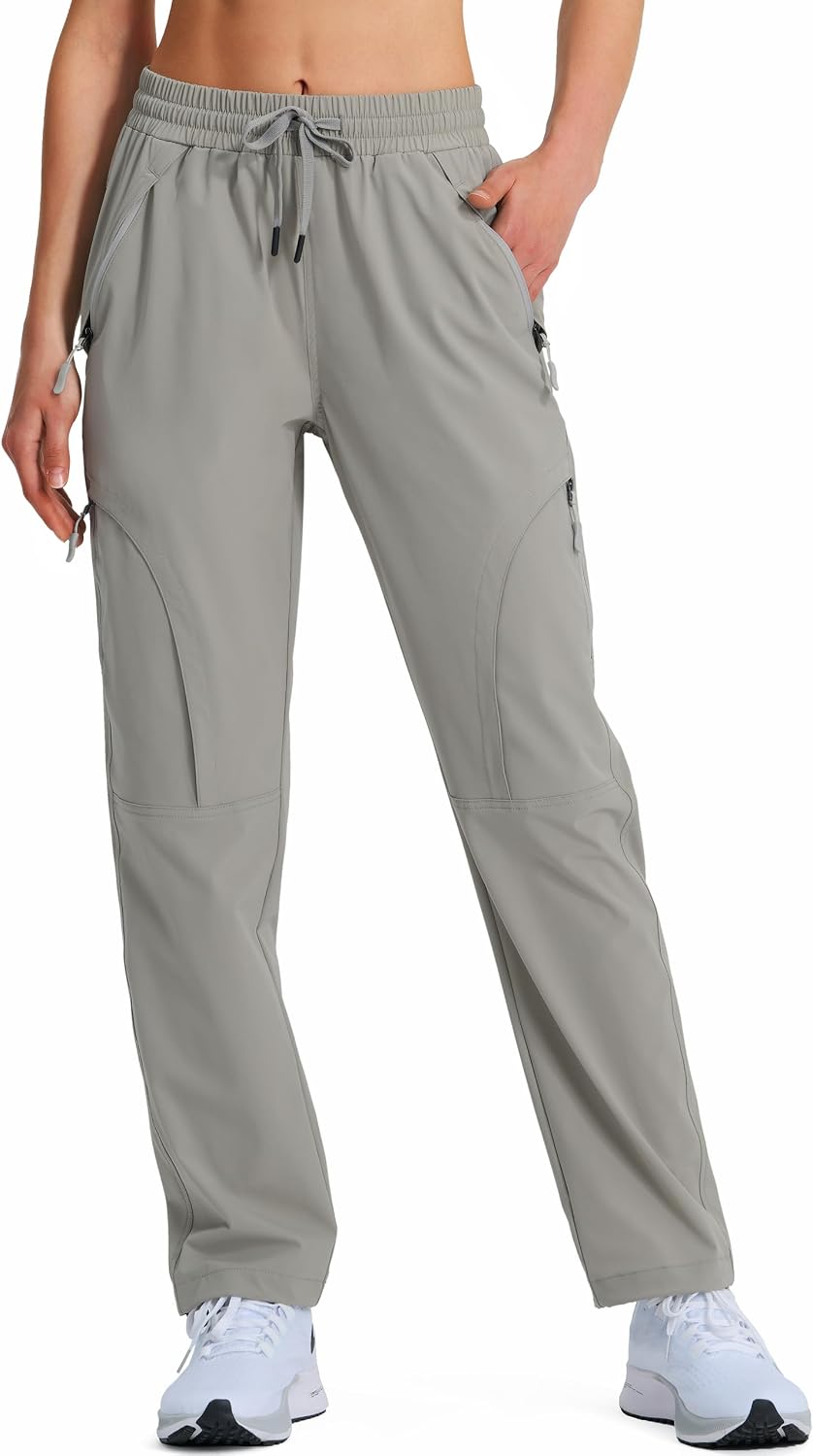 Hugut Women's Lightweight Hiking Cargo Safari Pants with Zipper Pockets