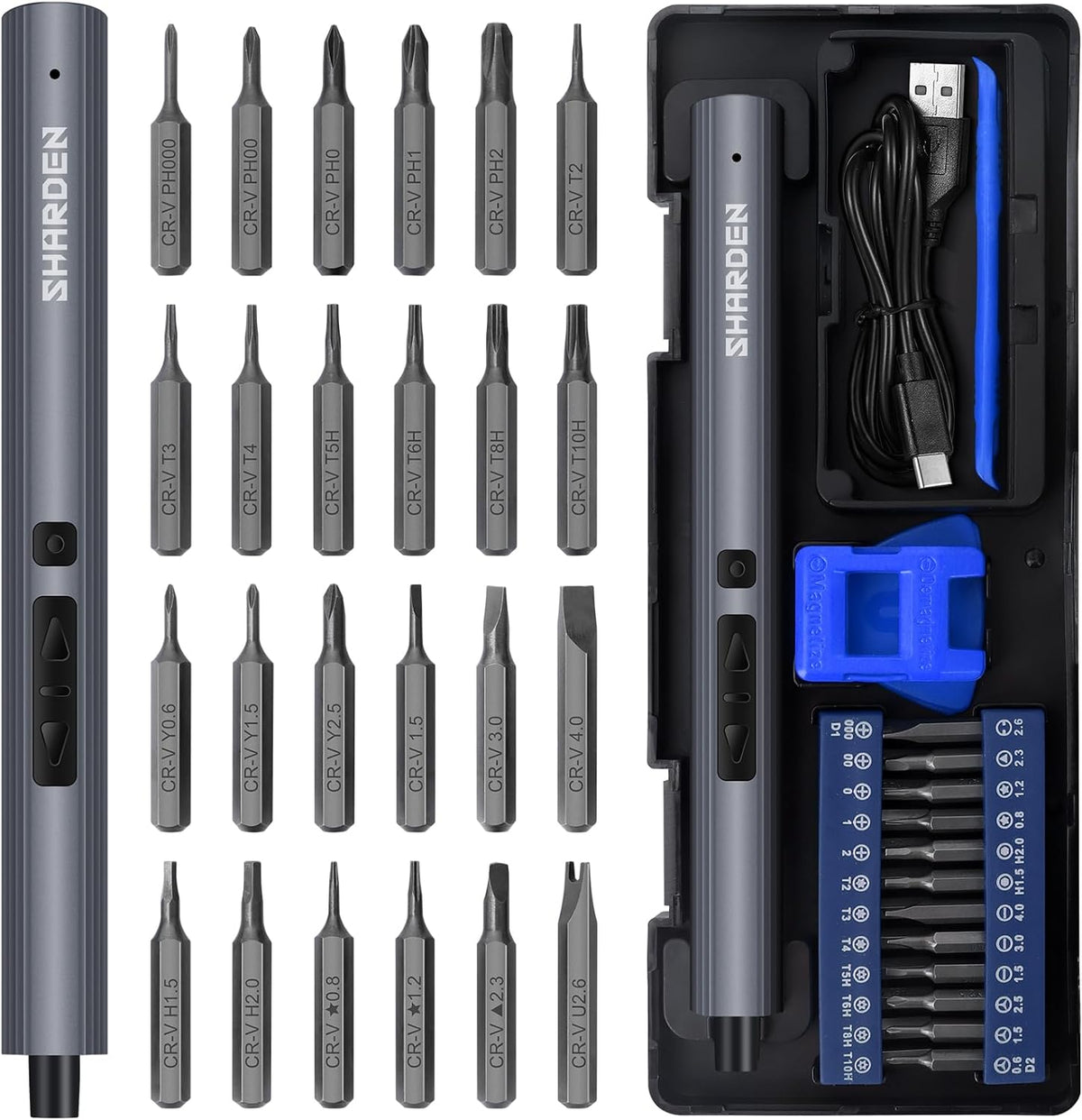 SHARDEN 29 IN 1 Mini Electric Screwdriver,Small Electric Screw Driver(Blue)