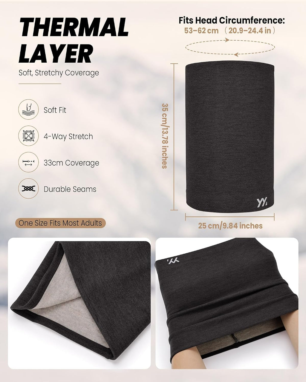 YANIKY Winter Neck Warmer, Wool Neck Gaiter Fleece Scarf, Windproof Face Cover Mask for Men Women