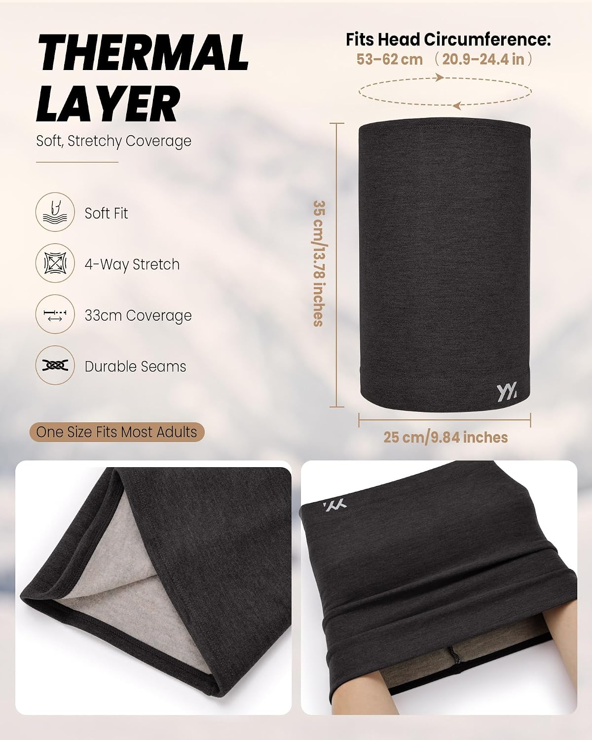 YANIKY Winter Neck Warmer, Wool Neck Gaiter Fleece Scarf, Windproof Face Cover Mask for Men Women
