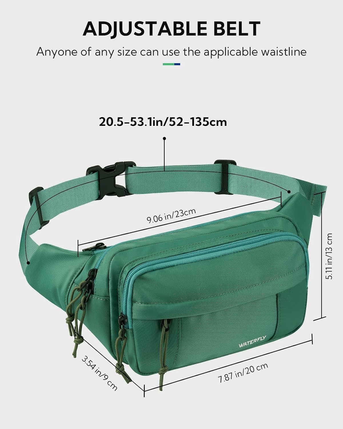 WATERFLY Fanny Pack Waist Bag: 2.5L Large 5 Zipper Pockets for Women Men