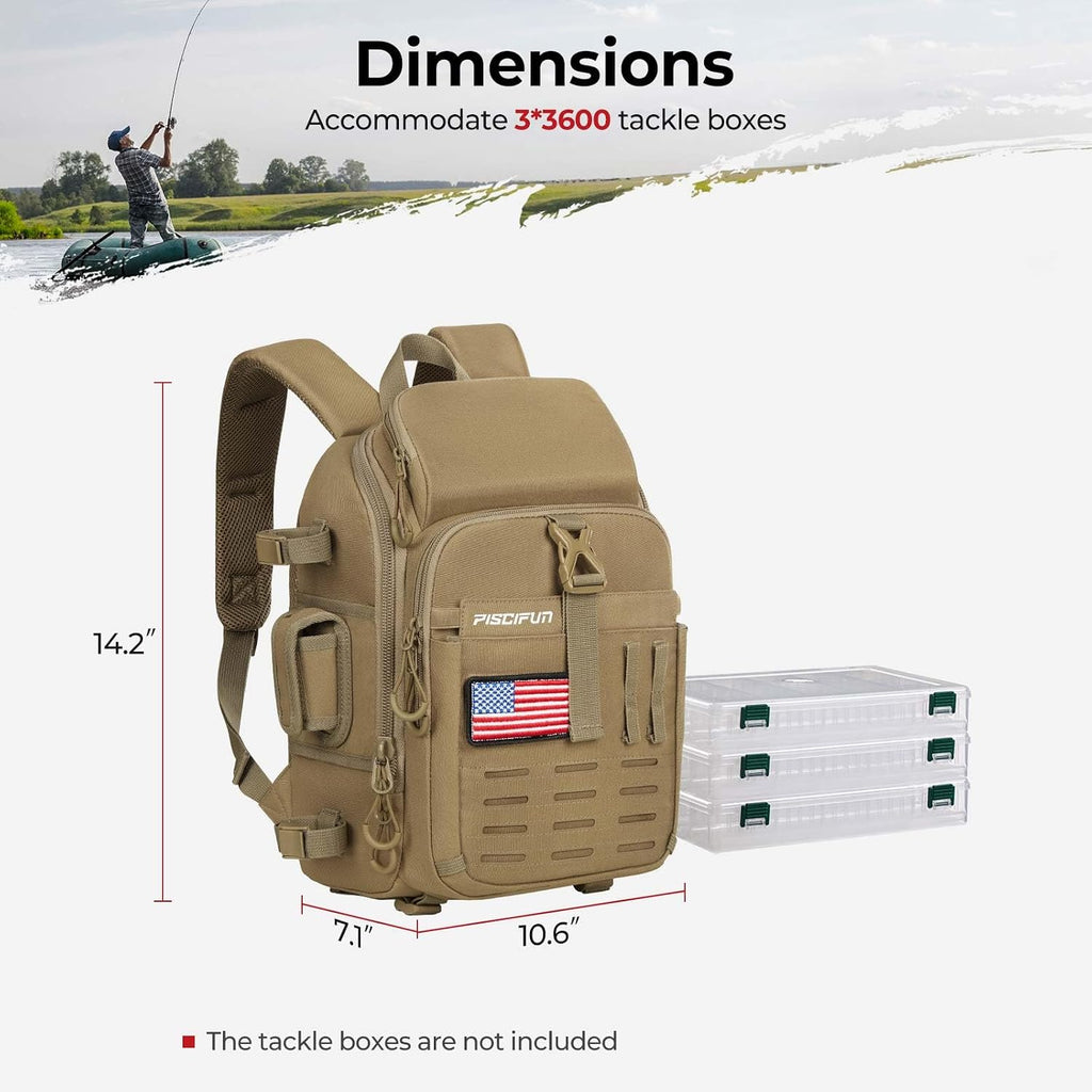 Piscifun Fishing Tackle Backpack, Rod & Gear Holder, Water-Resistant