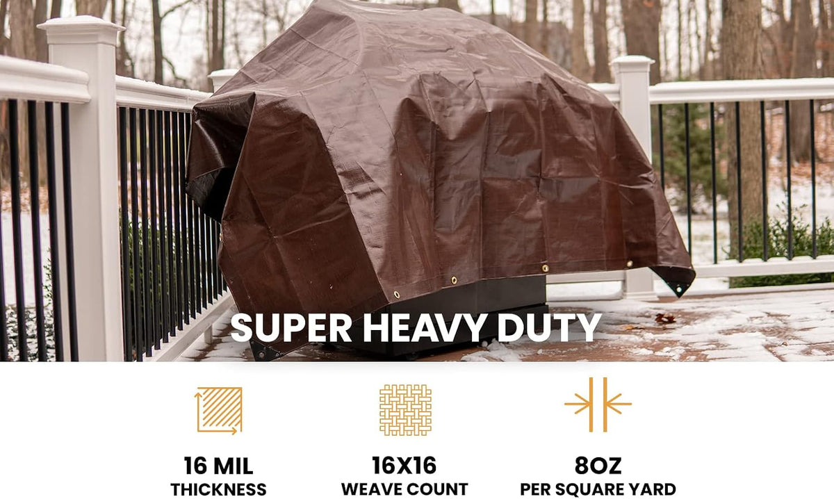 WHITEDUCK Super Heavy Duty Poly Tarp Cover 16 Mil with Grommets and Reinforced Edges (Brown- 16 Mil, 4' x 20')