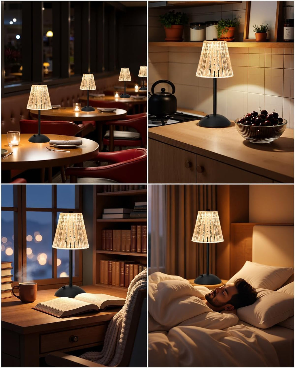 Nusogon Rechargeable Cordless Table Lamp, Touch Control Crystal Desk Lamp