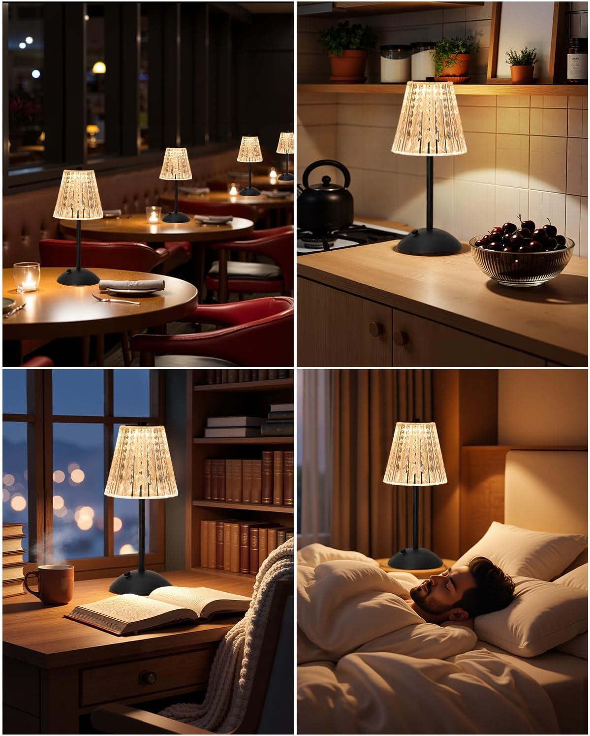 Nusogon Rechargeable Cordless Table Lamp, Touch Control Crystal Desk Lamp