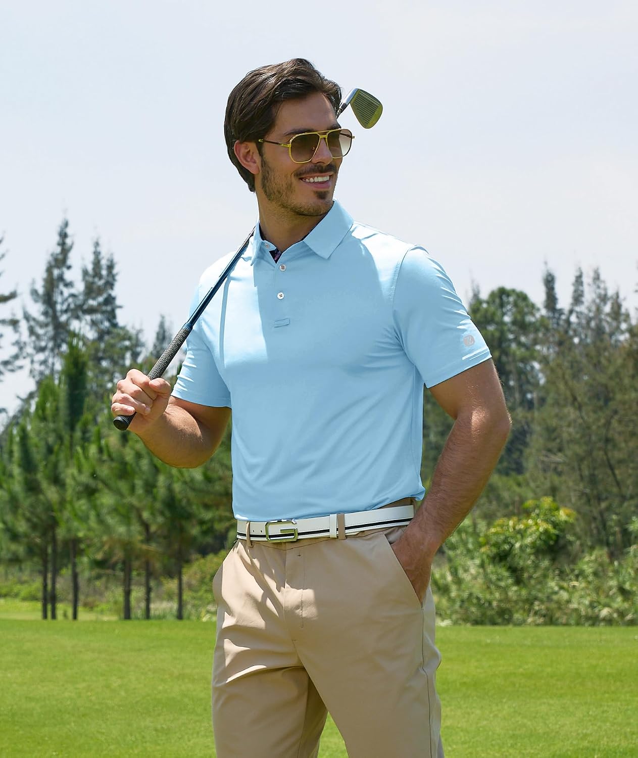 ZITY Golf Shirts for Men Short Sleeve Moisture Wicking Solid Performance Designed Print Collared Casual Polo Shirt