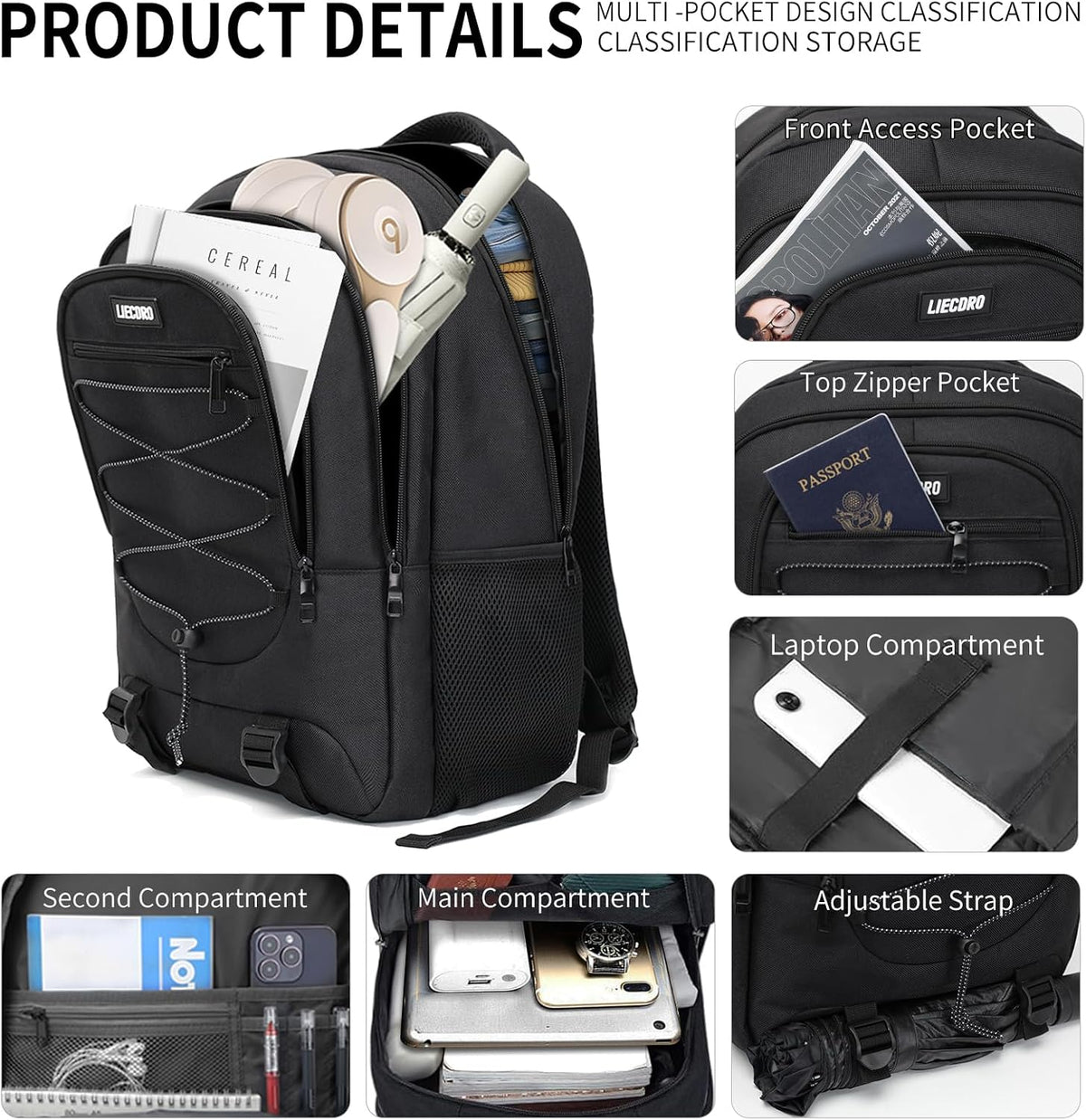 Black School Backpacks for Boys Teens, Backpack for Men,15.6 inch Laptop Back Pack with Reinforced Straps, Large College Book Bag, Business Work Travel Bookbag