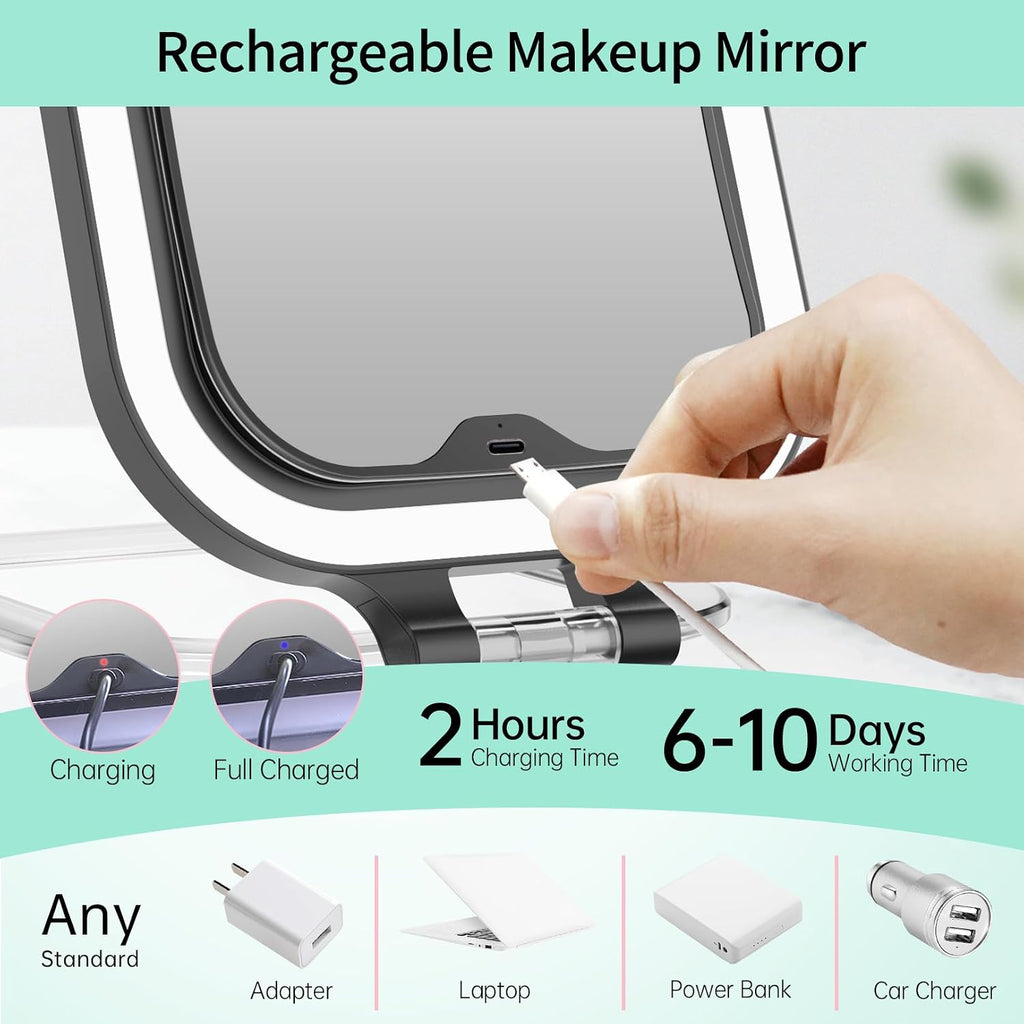 FASCINATE 7" Rechargeable Travel Makeup Mirror 30X Magnification (Black)