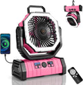 Odoland 30000mAh Camping Fan with LED Lantern, Rechargeable Battery Fan | Operated Oscillating Fan with Remote & Hook, Portable Tent Fan with Timer, 4 Speeds for Outdoor Camp RV Power Outage, Pink