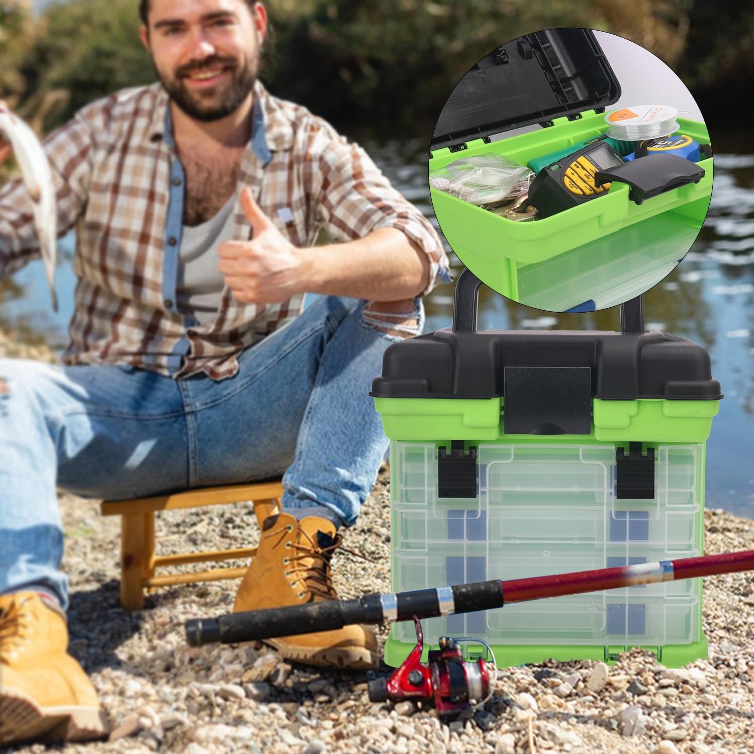 Fishing Tackle Box, 4 Layers Fishing Box, Tackle Boxes, Quick-Access Top Storage with Lid for Fishing Gear and Accessories,（Green）by KUKLIPJIM