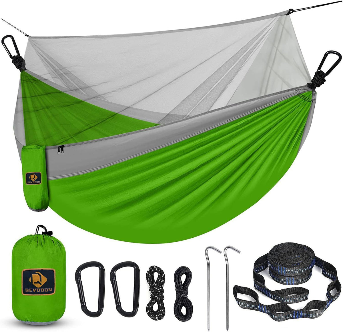 Camping Hammock with Net,Portable Lightweight Double Hammocks with Tree Straps and Solid D-Shape Hanging Hooks,Parachute Nylon Hammock for Backpacking Beach Backyard Patio Hiking