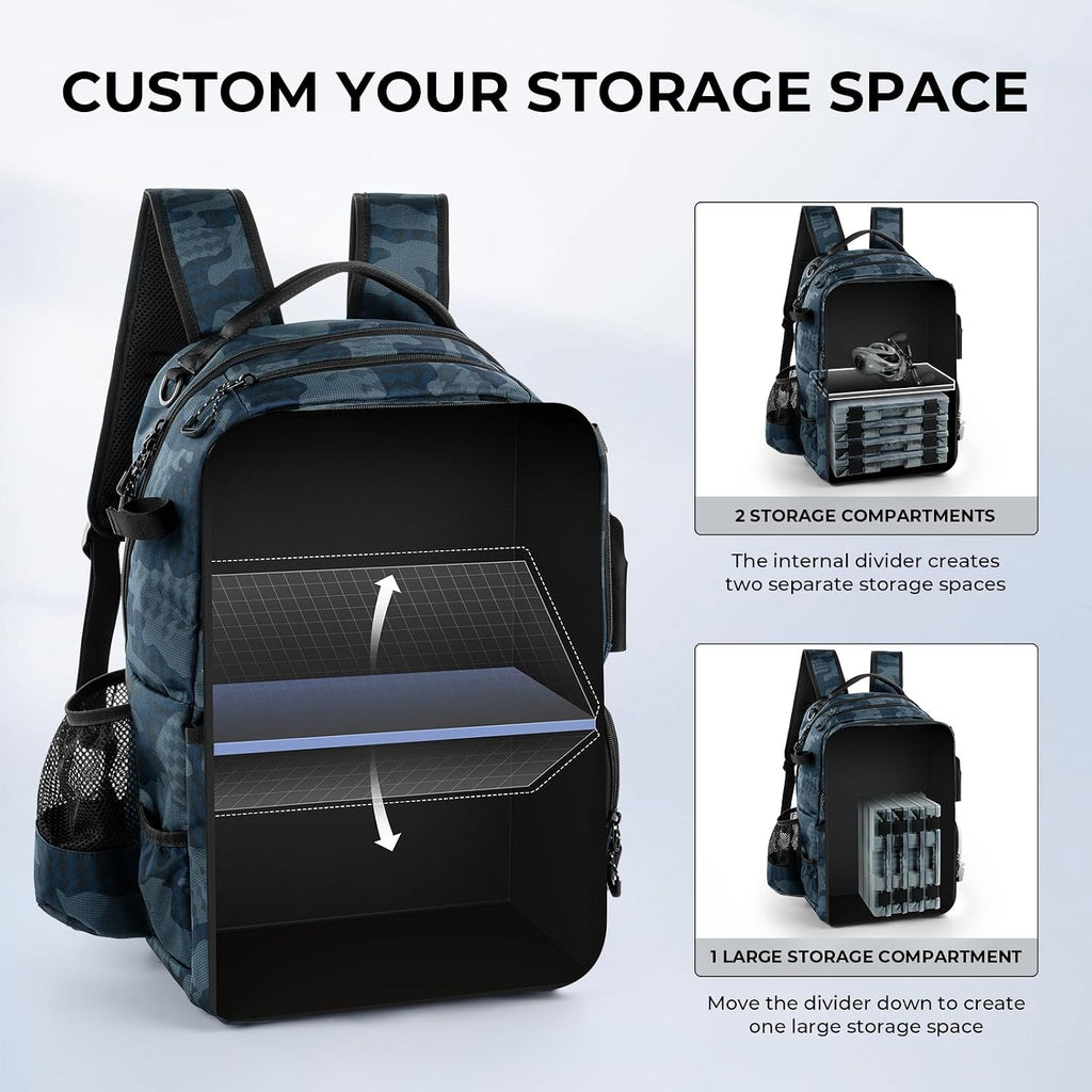 KastKing BaitSpace Fishing Tackle Backpack with Removable Bait Binder,2 Rod Holders Storage Fishing Gear and Equipment