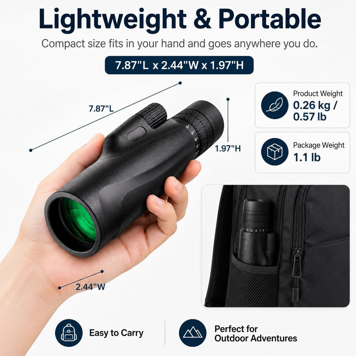 10-30x50 Zoom Monocular Telescope BAK4 FMC Lens for Adults