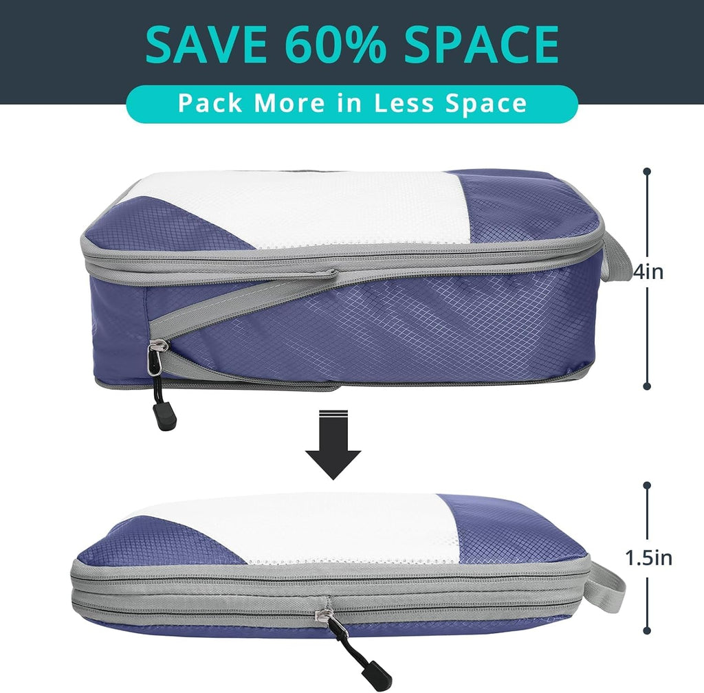 NICOSHOW Compression Packing Cubes 6 Set, Compressible Space-Saving Packing Cubes for Travel - Compression Bags, Luggage Organizer, Travel Essentials for Women, Bluish Purple