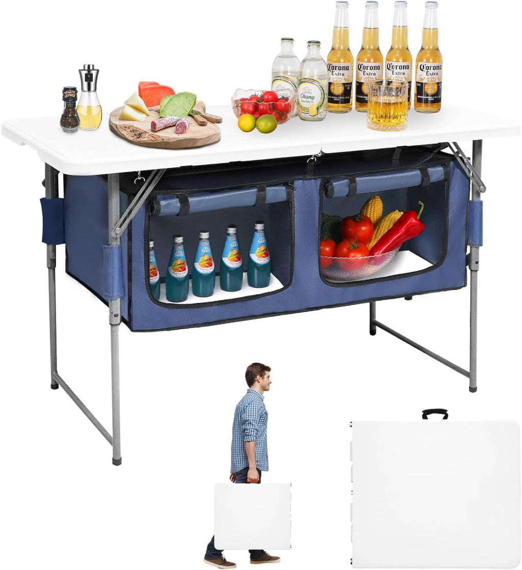 Camp Field 4ft Foldable Camping Table with Storage, Adjustable Height