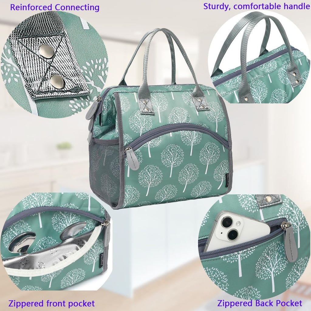 FlowFly Insulated Lunch Bag for Women, Men, Large and Reusable, Handle, Work and Travel Tote and Meal Prep Organizer, Dandelion