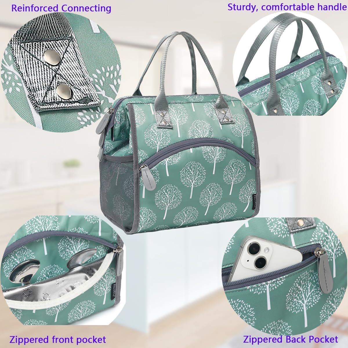FlowFly Insulated Lunch Bag for Women, Men, Large and Reusable, Handle, Work and Travel Tote and Meal Prep Organizer, Dandelion