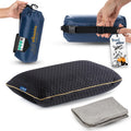alkamto Travel & Camping Comfortable Memory Foam Pillow – Easy to Carry Portable Bag – Temperature Regulating Pillow Case (Black + Extra Cover)