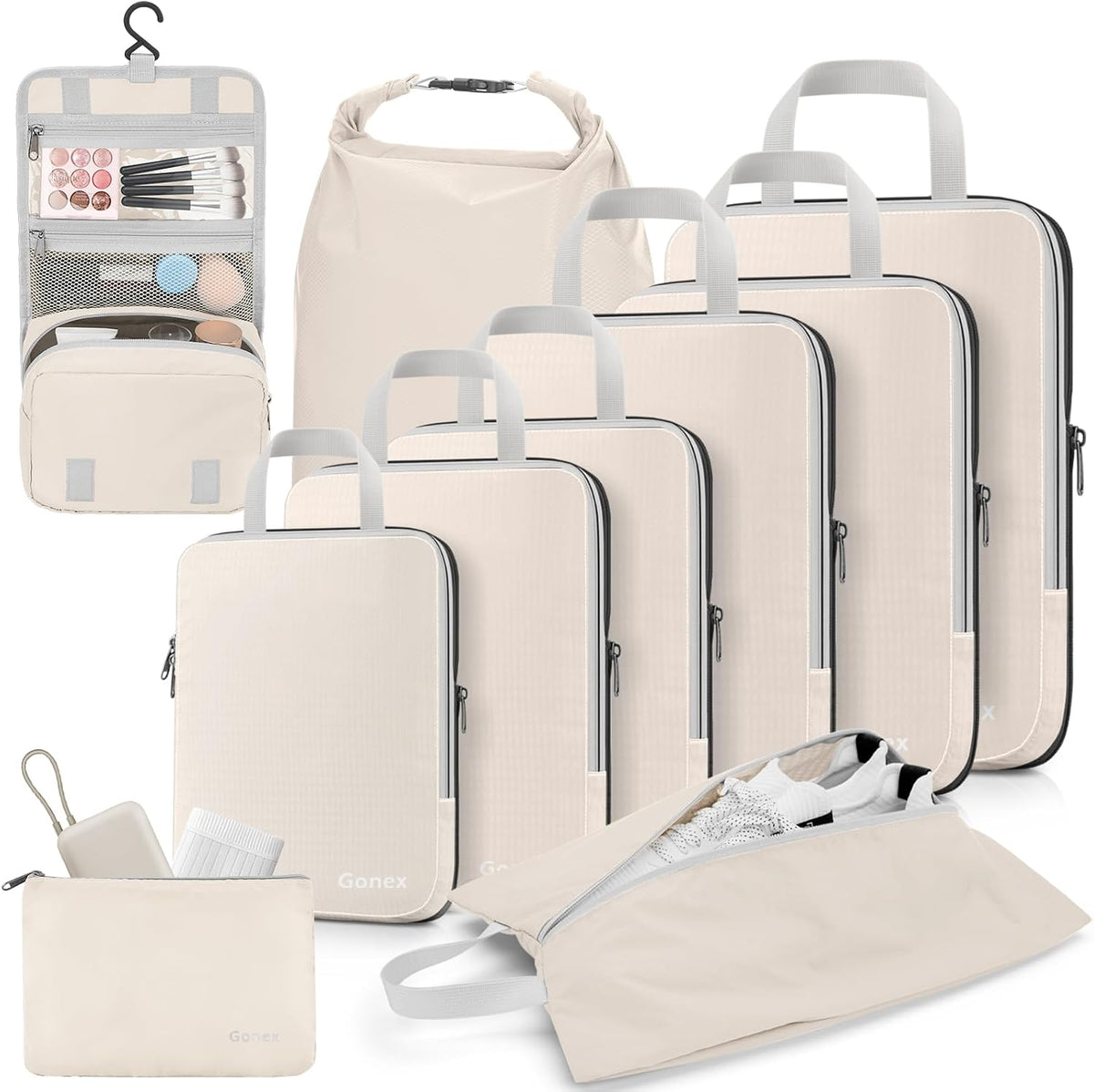 Gonex 10-Piece Compression Packing Cubes with Travel Organizer Set