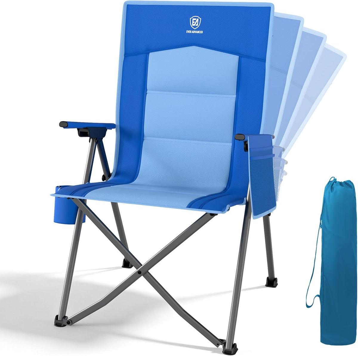 EVER ADVANCED Reclining Camping Chairs for Adult Supports 350lbs Blue