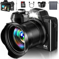 4K Digital Camera for Photography Travel, 56MP Autofocus Vlogging Camera for YouTube, 16X Zoom with 3" 180°Flip Screen & Lens Hood, 32GB Card, Gift Ideas for Teens & Beginners