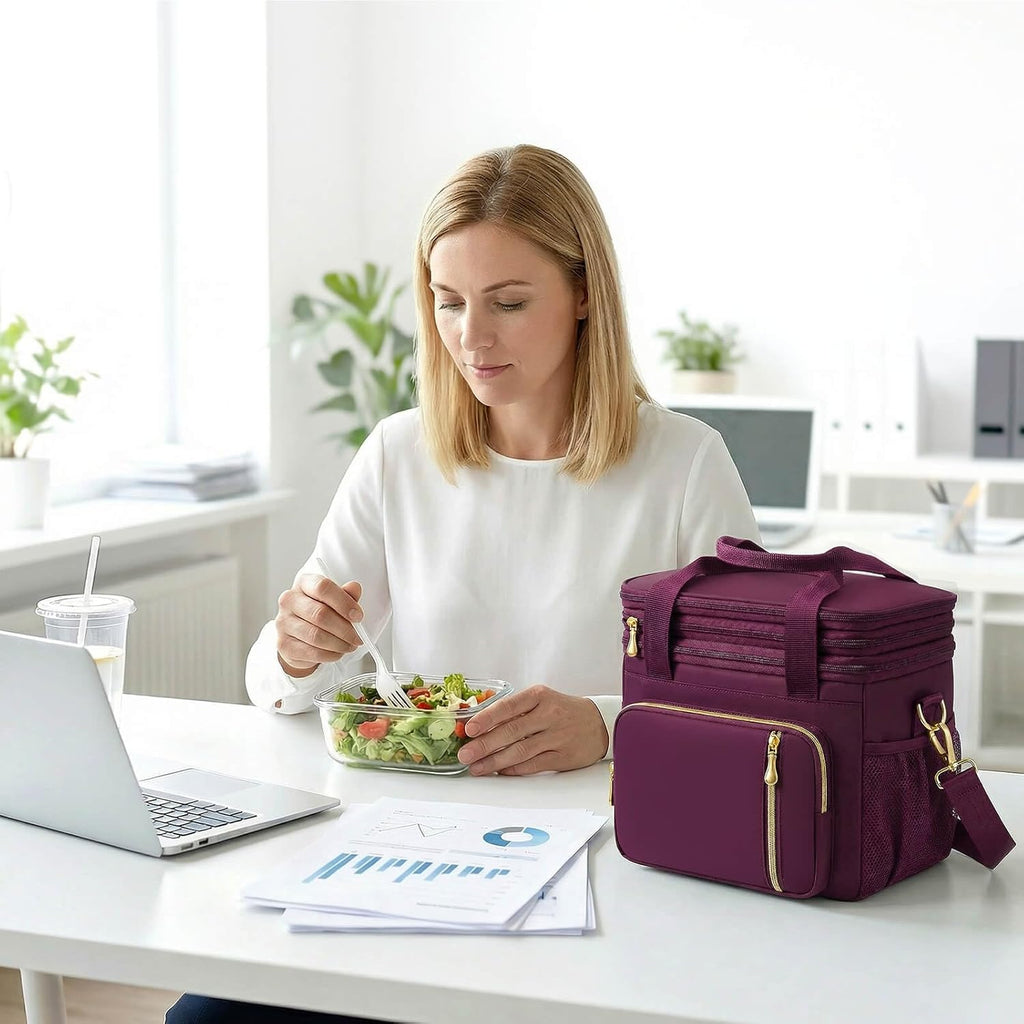 MIYCOO Lunch Bag for Women & Men, Expandable Double Deck Lunch Box, 15L