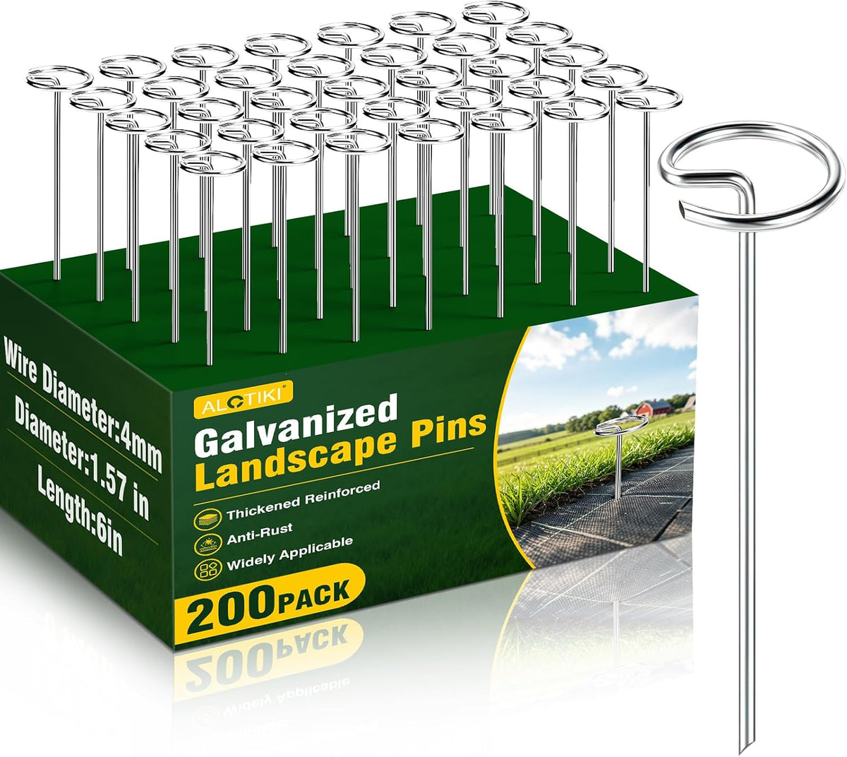 ALOTIKI Landscape Staples, 200Pcs 6 Inch Galvanized Landscape Fabric Stakes