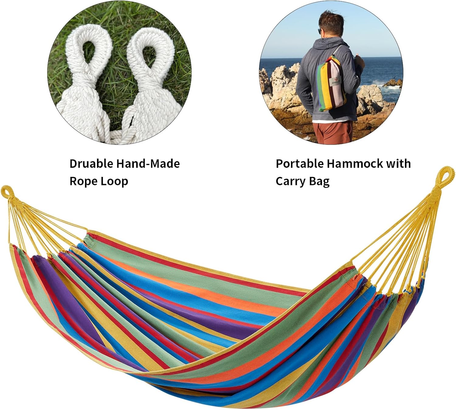 Brazilian Double Hammock with Tree Straps, Extra Large, 450 lbs Capacity
