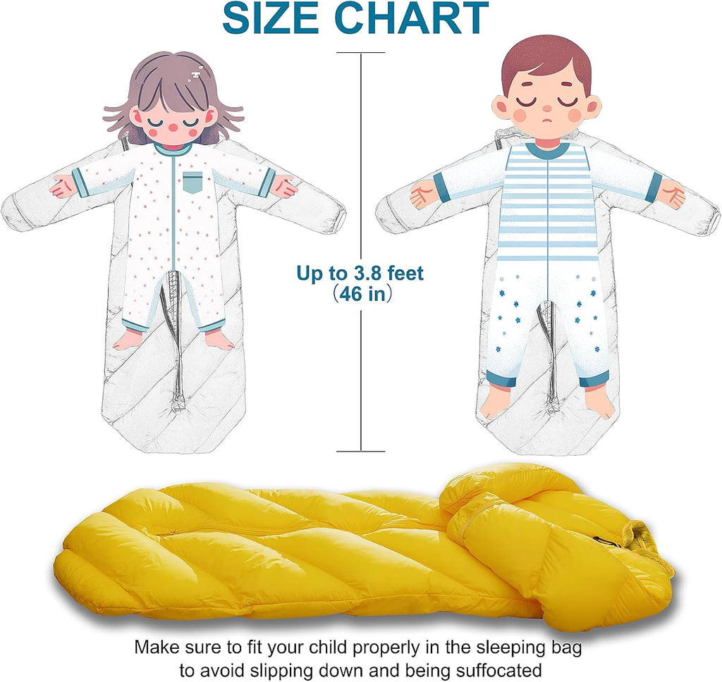 T40 Toddler Sleeping Bags Boys Girls | Ages 2-4 | Puffy Kids Sleeping Bag Camping Sleepovers |up to 46 in| Lightweight Compact Comfort for Indoor Outdoor Machine Washable (Yellow)