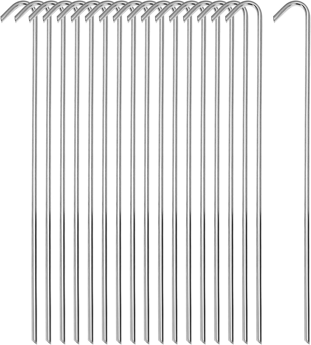 QWORK Metal Tent Stakes, 120 Pack 9-Inch Heavy Duty Camping Tarp Stakes, Galvanized Steel Garden Edging Fence Hooks, Canopy Anchors