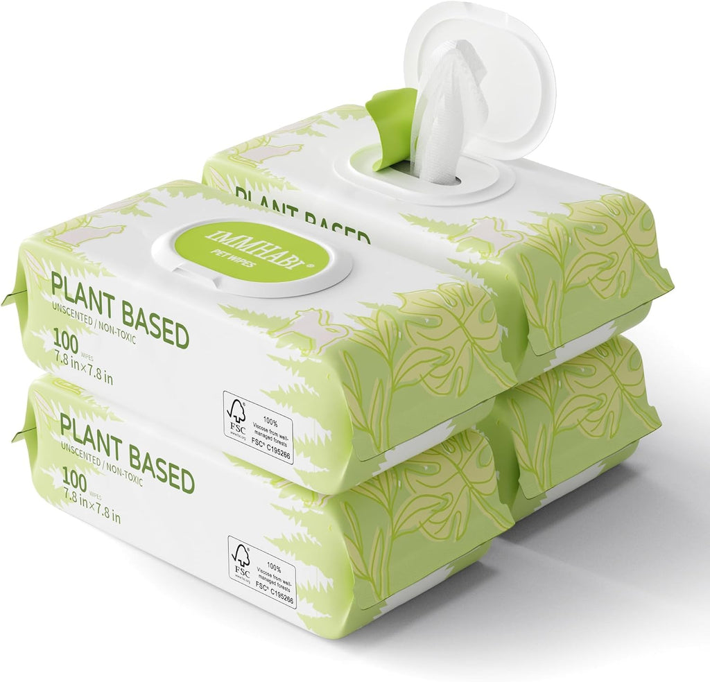 IMMHABI 400 Count Dog Wipes, Unscented Plant-Based Hypoallergenic Pet Wipes for Paws, Butt, and Anal Gland Care, Cleansing & Deodorizing for Puppies and Cats