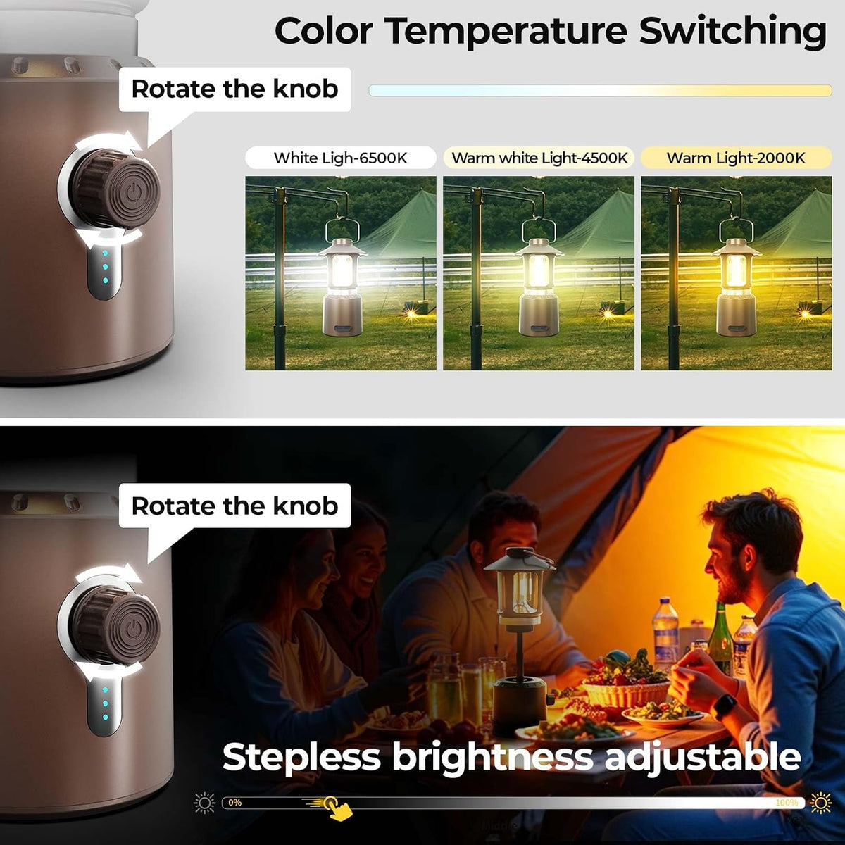 Rechargeable Camping Lantern, 8000mAh Telescopic Camping Light - 3 Light Modes, Adjustable Brightness & Height, Up to 80hrs Lasting - Vintage Lantern for Camping & Hiking (Copper)