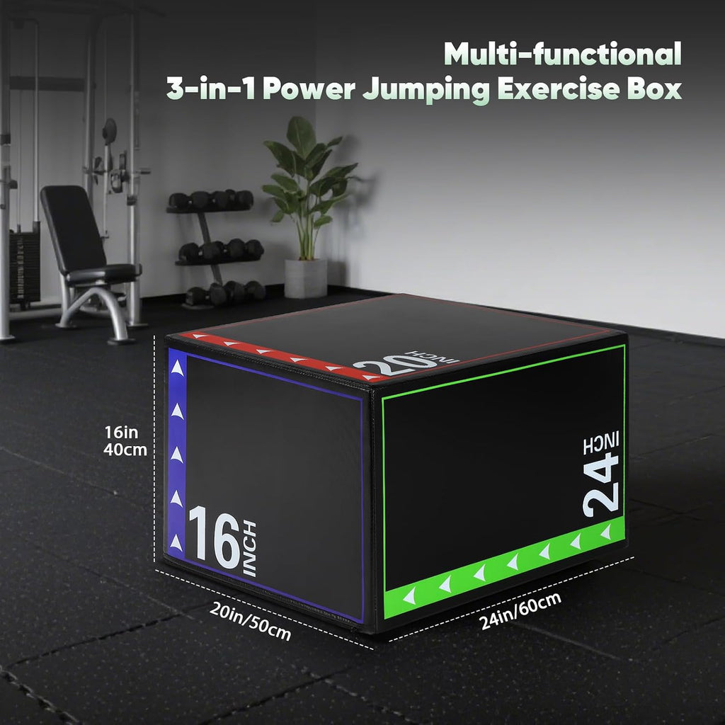 3-in-1 Plyometric Box Set (12/16/20/24/30") - High-Density EPE & Compressed Foam Jump Box for Home Gym, HIIT & CrossFit - Non-Slip Box Jumps, Step-Ups, Squats, Hip Thrusts