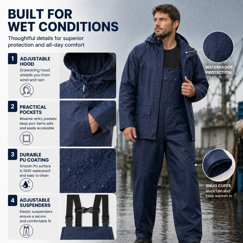 Rain Suit For Men & Women Waterproof Heavy Duty Rain Gear Reflective Jacket for Fishing Outdoor Work Raincoats