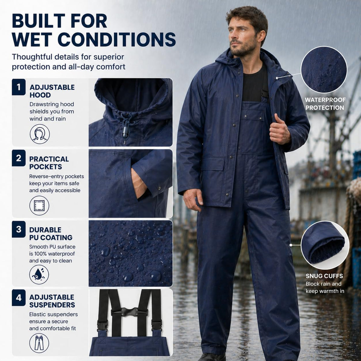 Rain Suit For Men & Women Waterproof Heavy Duty Rain Gear Reflective Jacket for Fishing Outdoor Work Raincoats