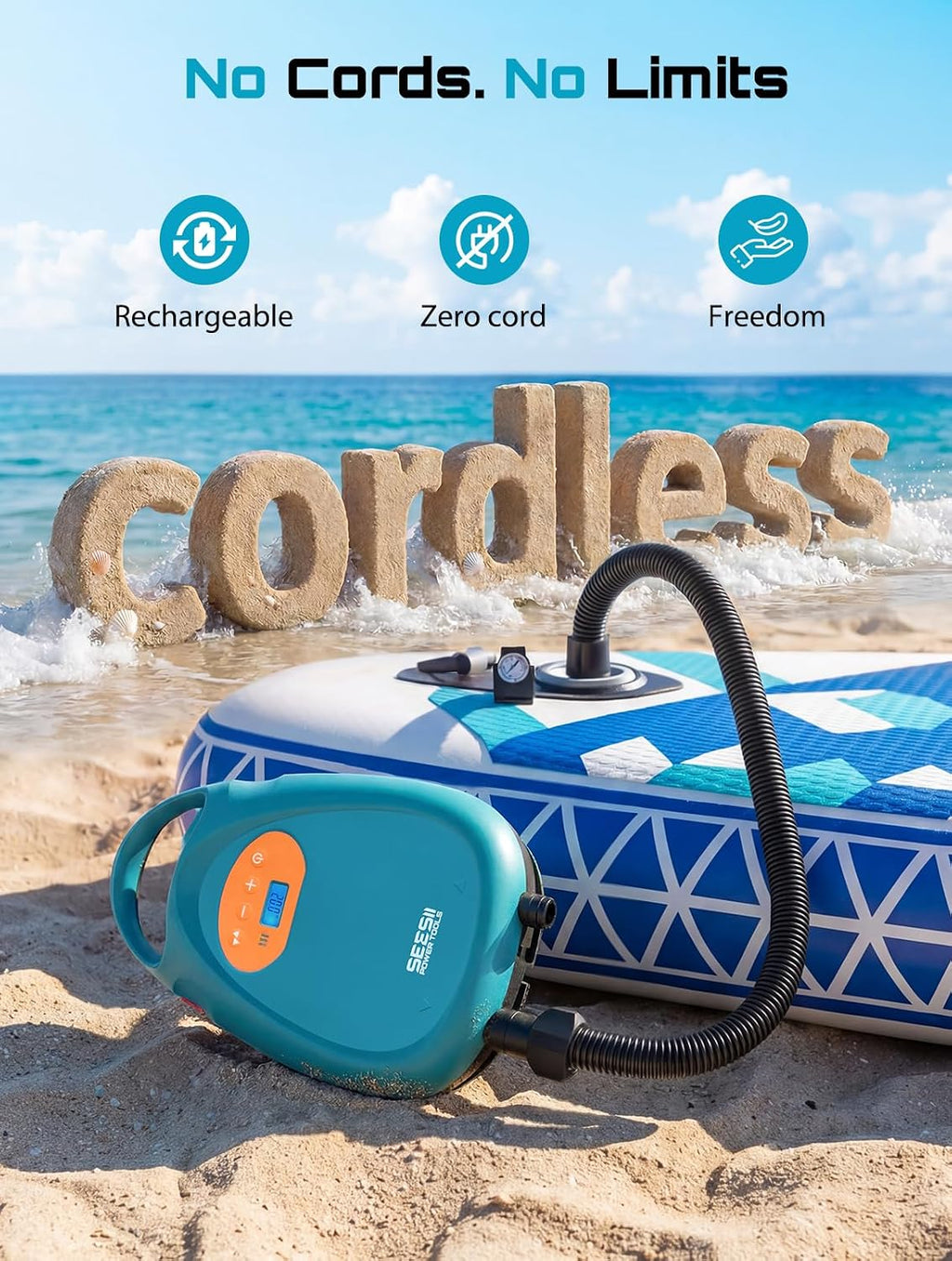 Seesii Cordless Paddle Board Electric Pump 20PSI for SUP, Kayak, Boat