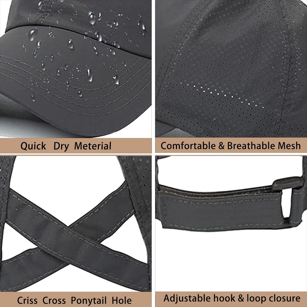 Womens Ponytail Hat Baseball Cap, Adjustable Criss Cross Baseball Cap High Bun Unisex Quick Drying Trucker Hats