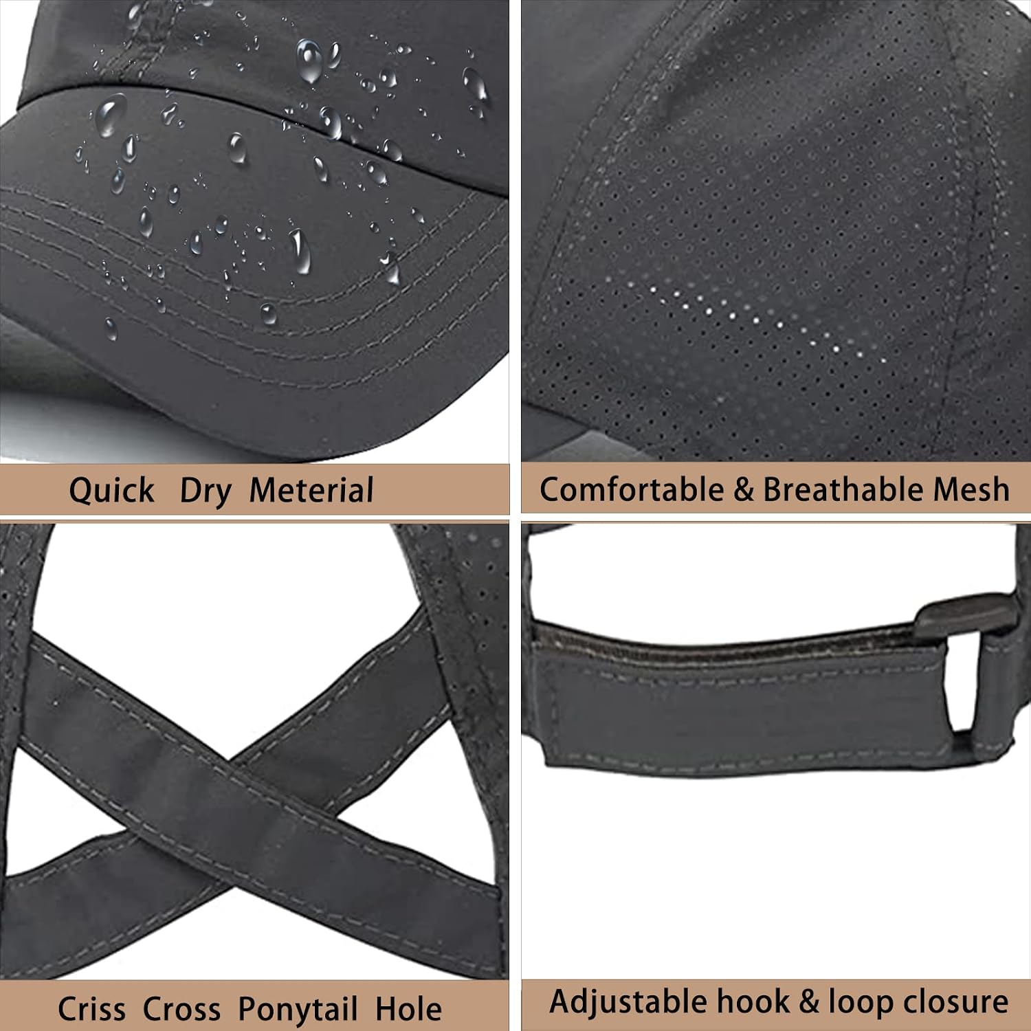 Womens Ponytail Hat Baseball Cap, Adjustable Criss Cross Baseball Cap High Bun Unisex Quick Drying Trucker Hats