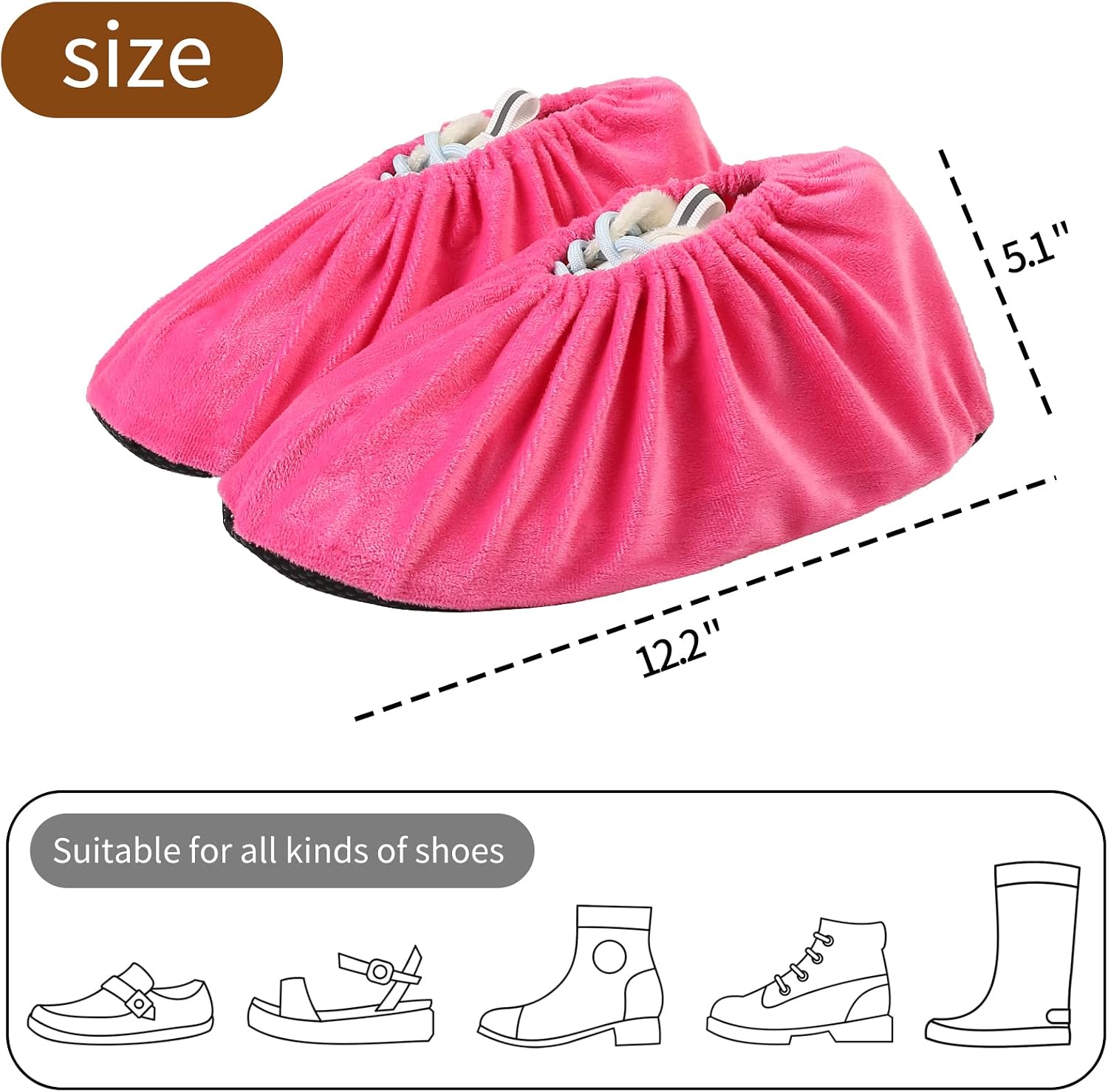 5 Pairs Reusable Shoe Covers, Non Slip Shoe Protectors Covers, Universal Soft Washable Thickened Foot Boot Shoe Covers for Indoors Home Laboratory (Pink)