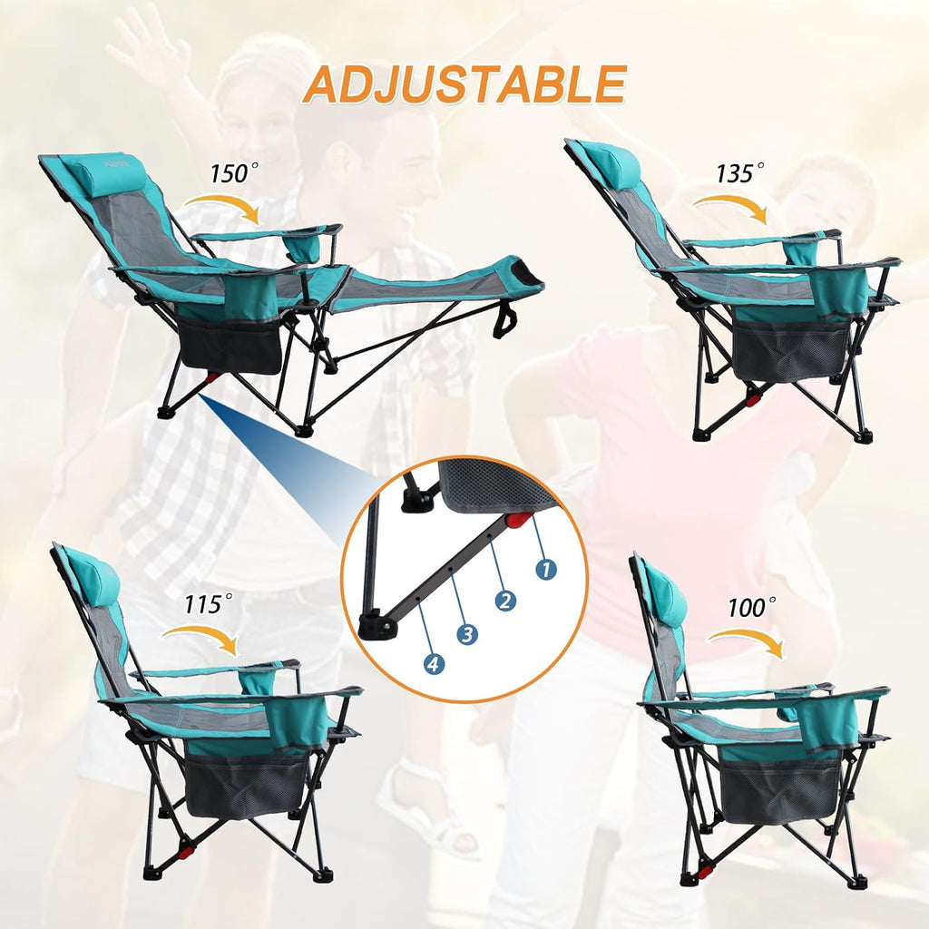 Reclining Camping Chair with Removable Footrest Lounge Chair with Headrest, Cotton Cushion, Portable Adjustable Folding Chairs
