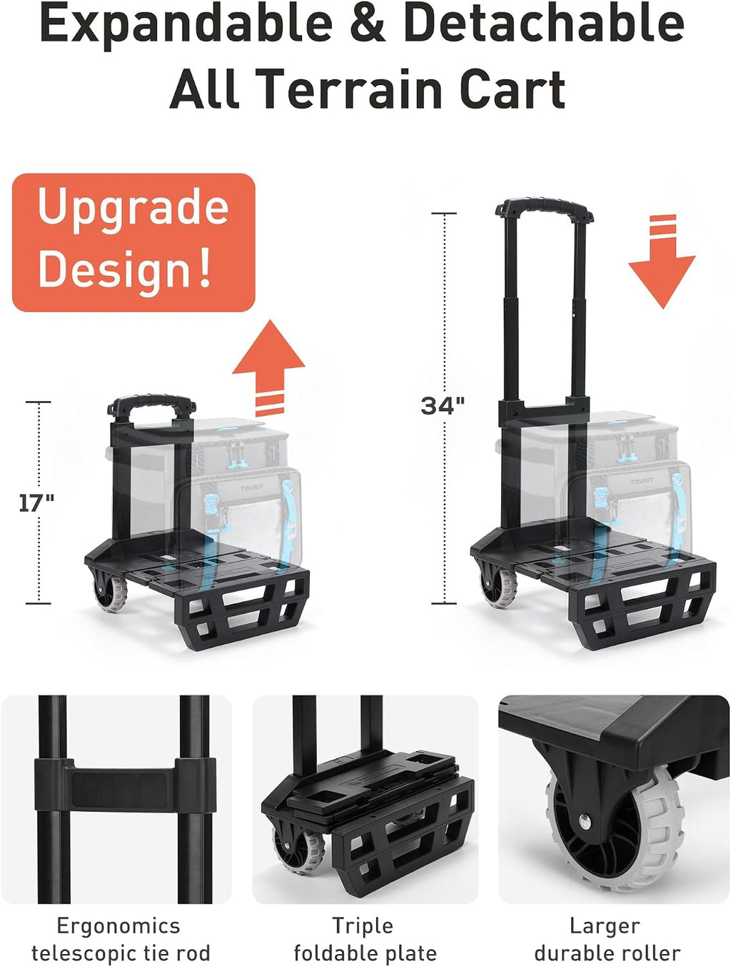 TOURIT Collapsible Rolling Cooler with Wheels, 12H Insulated & Waterproof