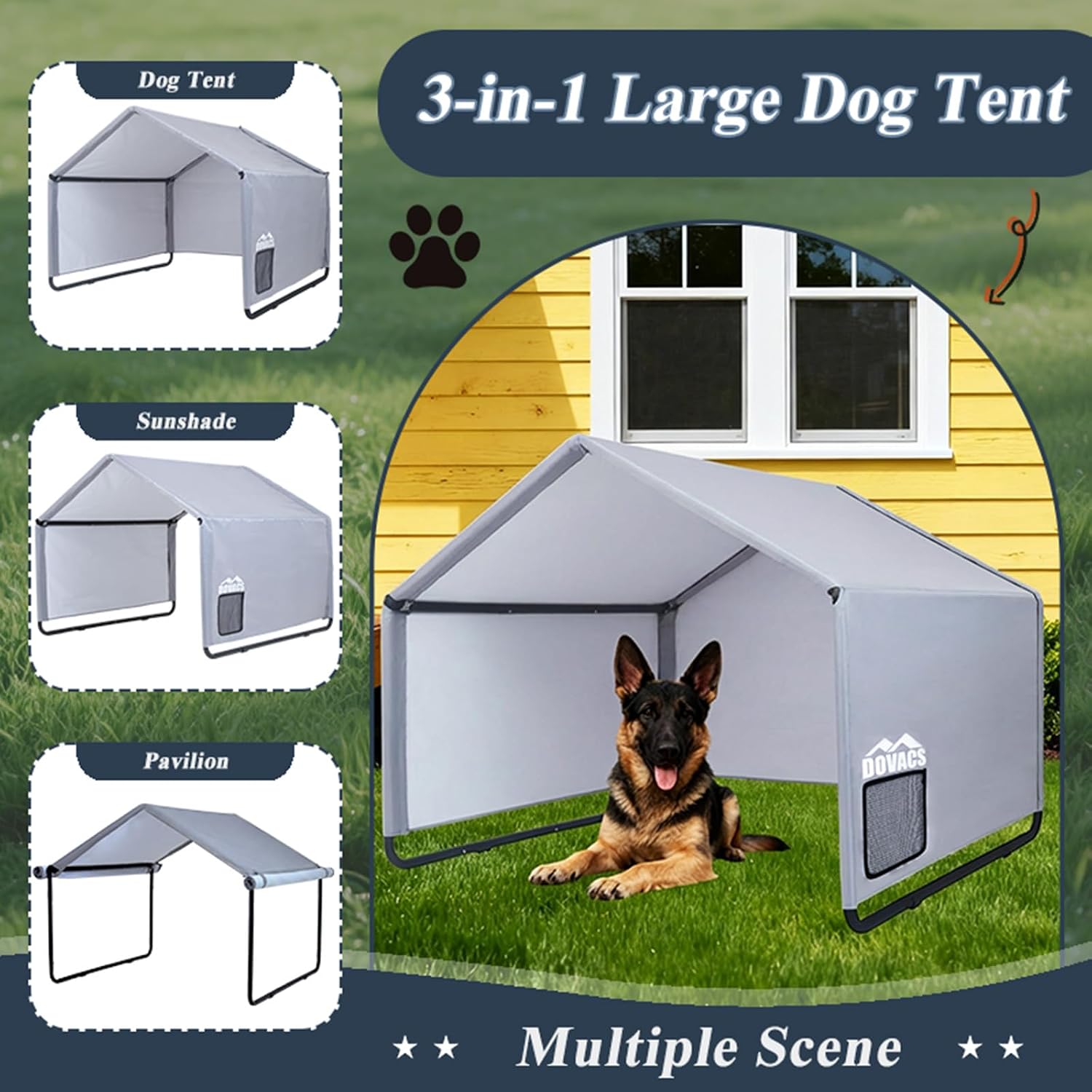 3 in 1 Extra Large Dog Canopy Outside,All-Season Outdoor Dog Shade XL with Roller Shutters and Removable Door,Pet Shelter Tent for Chicken Livestock 4'x 4'x 3.3' Winter & Summer and Rain
