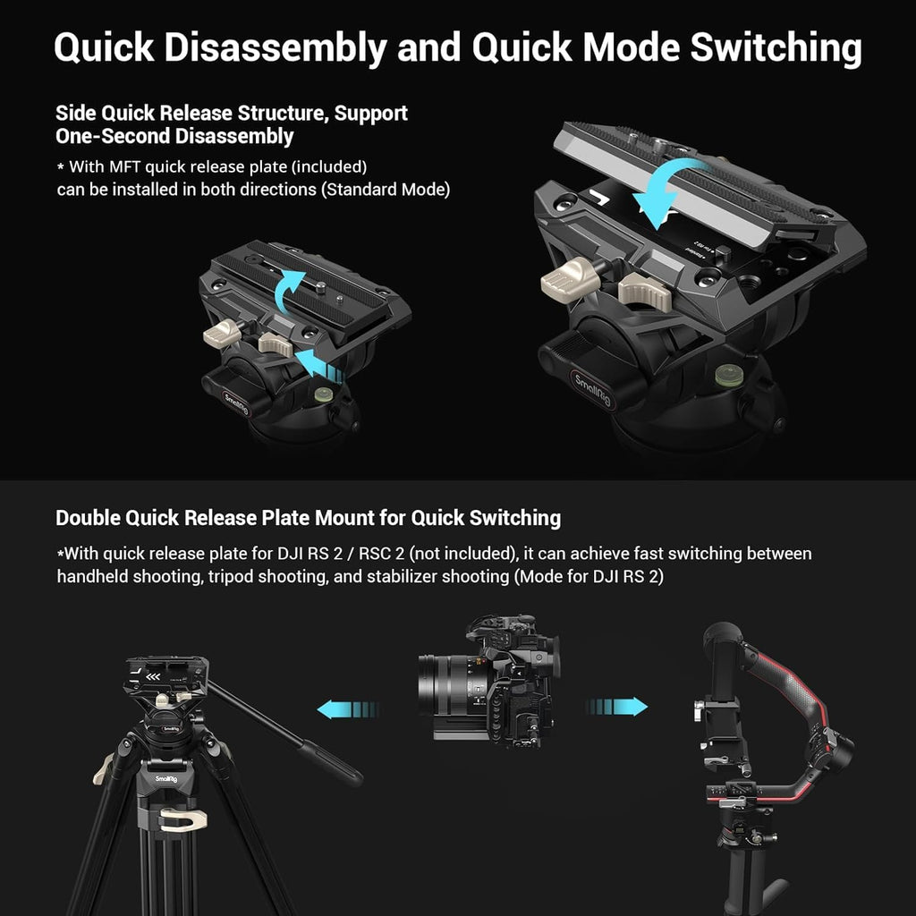 SmallRig 73.2"/ 186cm Heavy Duty Video Tripod with Fluid Head AD-01
