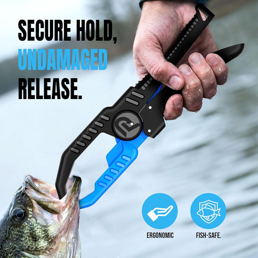 PLUSINNO 9PCS Fishing Gear, Fishing Tools with Tools Bag, Fishing Accessories, Corrosion Resistant Fishing Pliers Kit, Fishing Knife, Fish Lip Gripper, Fishing Scale, Towel, Fishing Gifts for Men