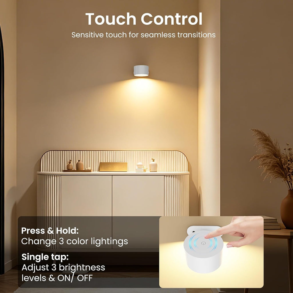Koopala LED Wall Sconces, Wall Mounted Lamps with Rechargeable Battery Operated Dim 3 Brightness Removable Charging 360°Rotate Magnetic Ball, Cordless Wall Light for Reading Study Bedside Hallway